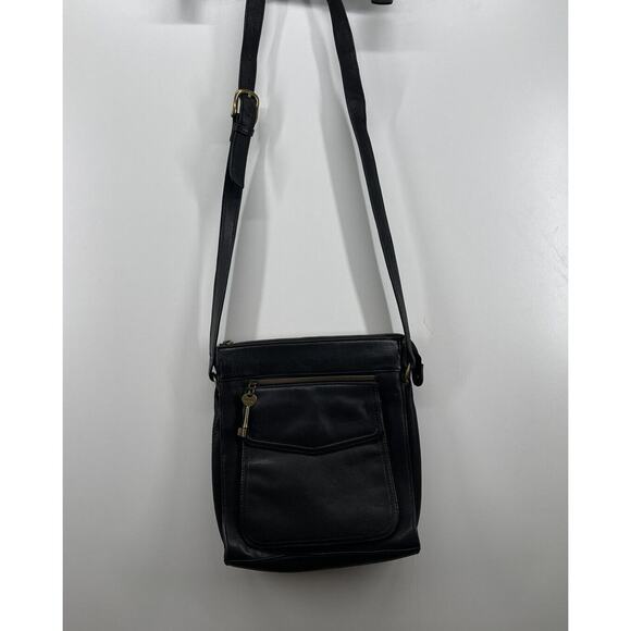 Fossil Black Pebbled Leather Messenger Crossbody Shoulder Womens‎ Bag 75082 Key - Picture 1 of 12